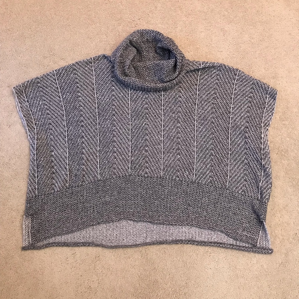 Knit Poncho Sweater Size 3X Cowl Turtleneck Grey Cotton Outerwear Layering